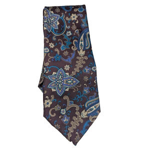 Lorenzo Selini Men's Necktie Brown Blue Tan Paisley Short
